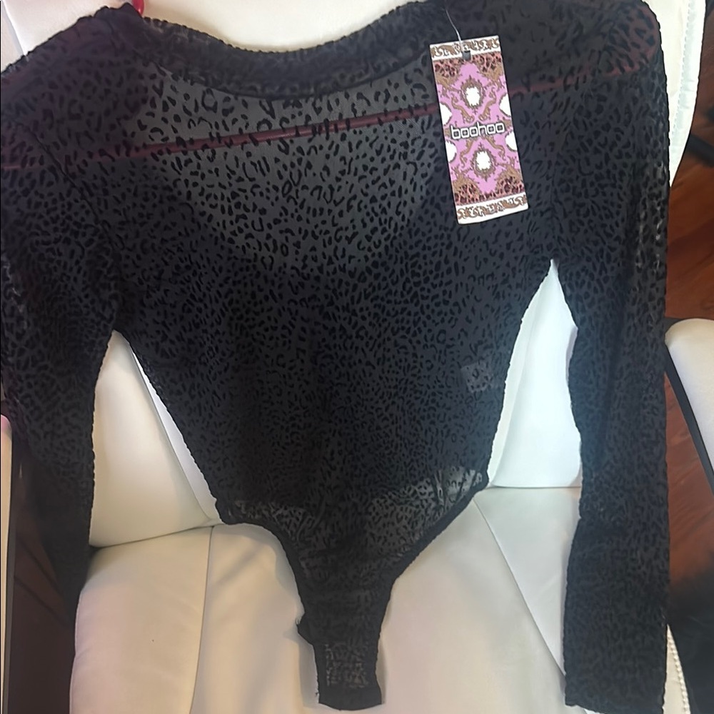 Elegant Black Leopard Print Women's boohoo Bodysuit